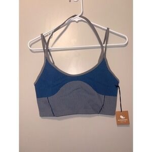 Astroremiges Harmony Striped Crop Tank Top Asteroid Blue Ribbed Workout Large